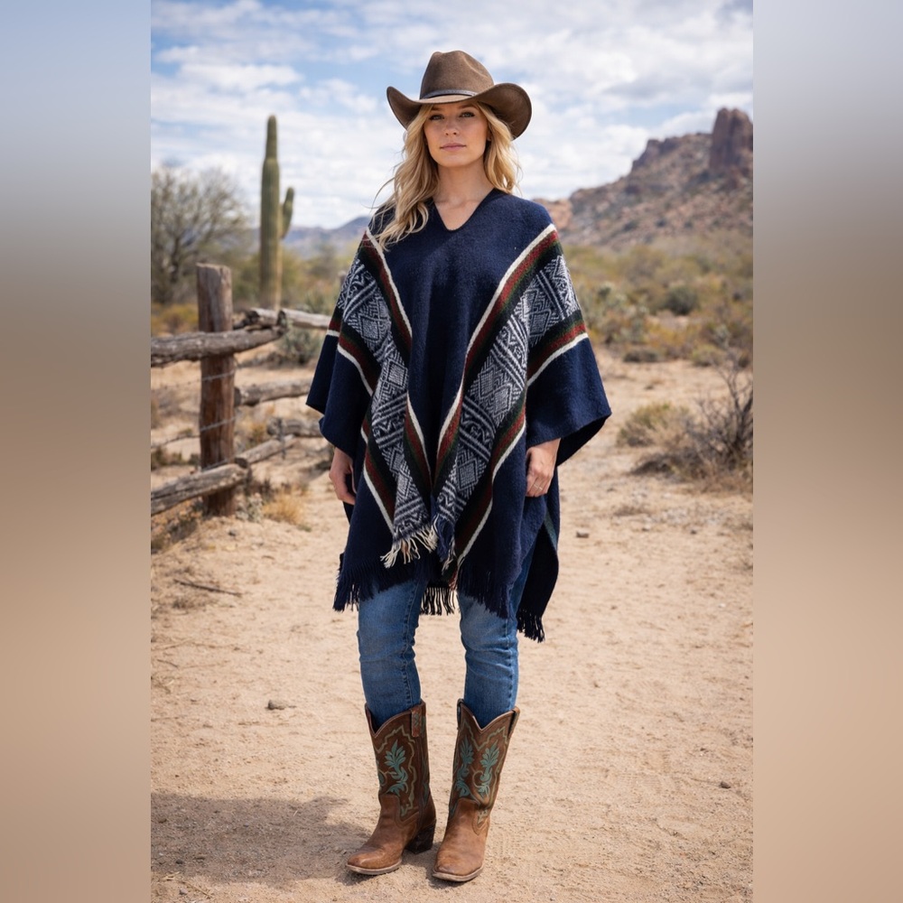Tejidos Imalaya Wool Ecuadorian Made Southwest Blanket Poncho Wrap EUC One Size